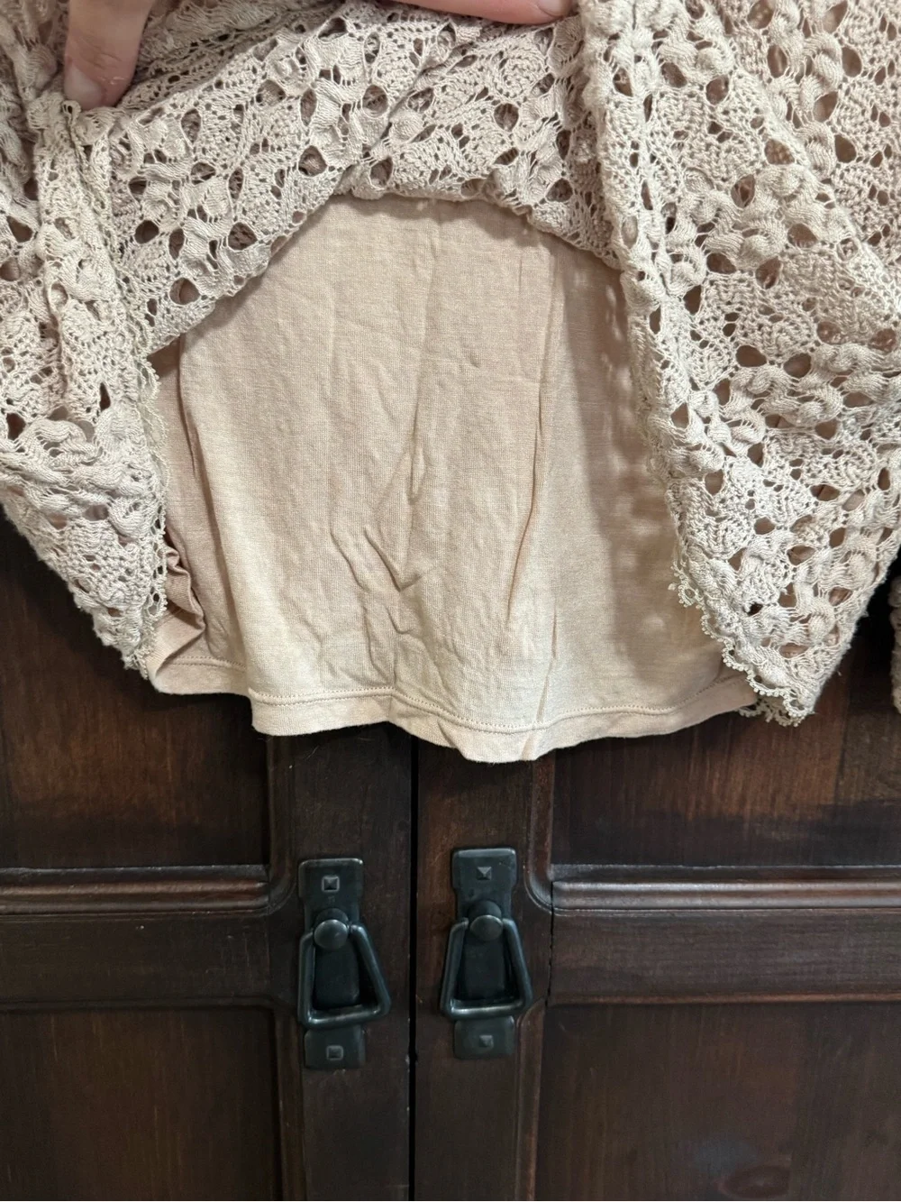 Free People Cream Crochet Bell-Sleeve Top Size Large